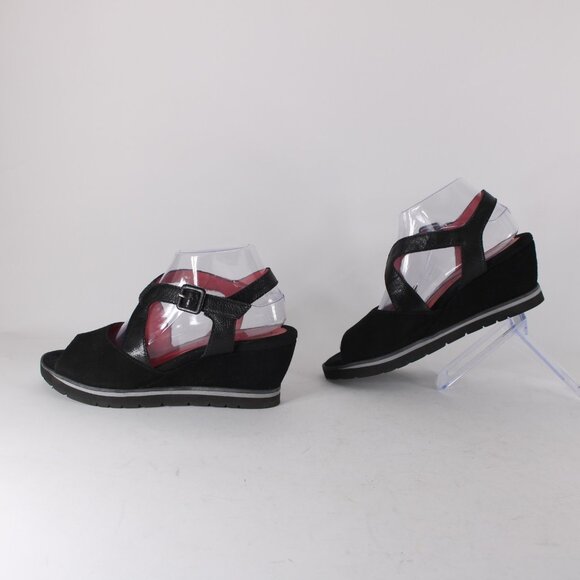 Pas De Rouge Wedge Heels Camoscio Dover Sz 39 Black Suede Leather 2.5" Heel - Picture 7 of 14